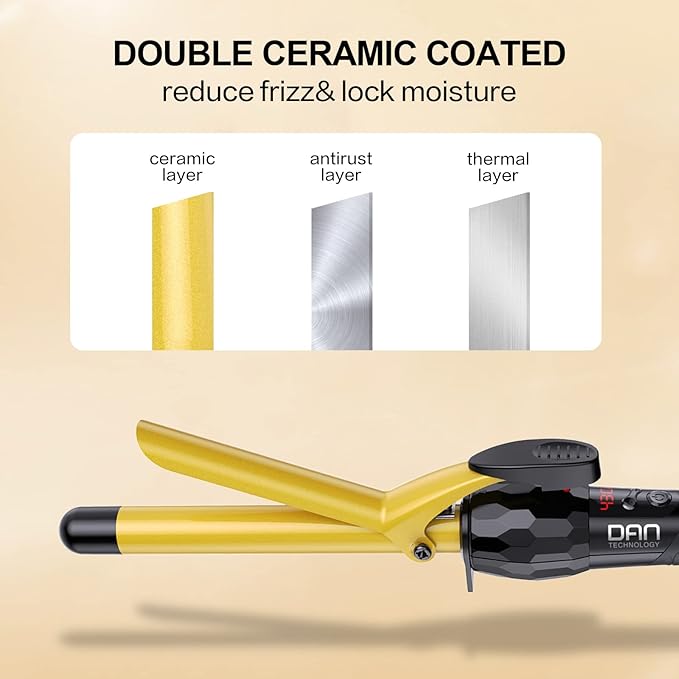 DAN Technology 3/4 Inch Curling Iron Wand, Tourmaline Ceramic Hair Curler with LCD Display (180°F–430°F), Fast Heating, Dual Voltage, Auto Shut-Off, Black & Gold