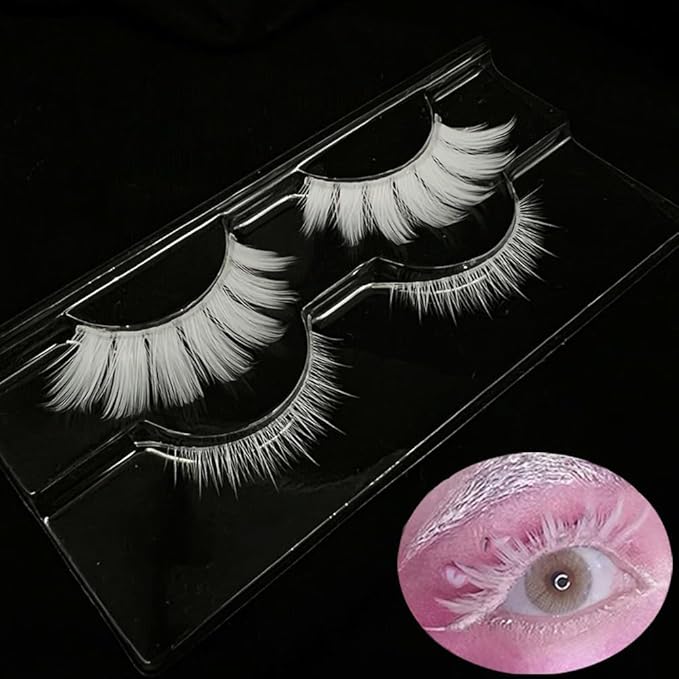 White Lashes With 2 IN 1 False Eyelashes Comb Cosplay Lashes Halloween Easter Eye lashes Extension Makeup Tools Upper Bottom Lashes Set White Eyelashes (MQ12UD)