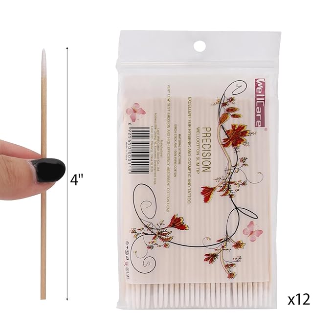 1200 Count Precision Tip Cotton Swab, Pointed Tip Cotton Swabs with Wood Sticks, Microblading Cotton Swabs Micro Swabs Cotton Tipped Applicators - 4 Inch