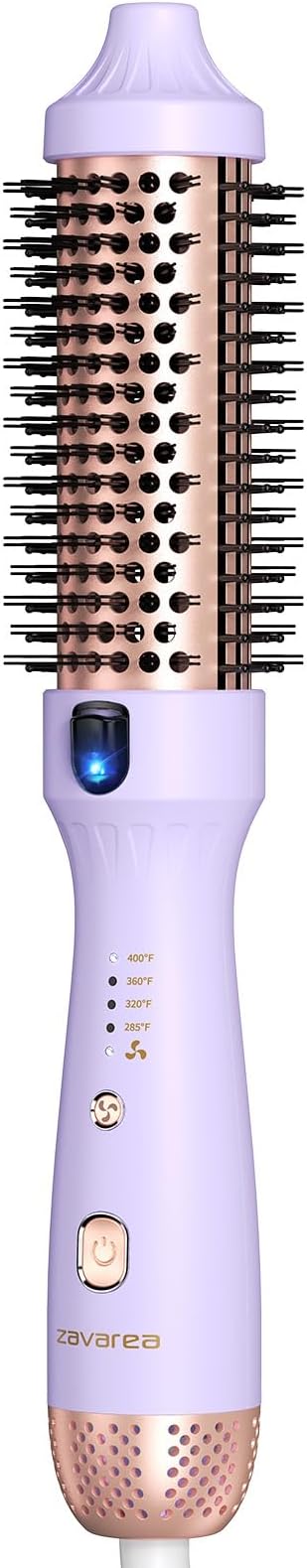 Thermal Brush for Less Damage, Zavarea 1.5 Inch Heated Round Brush for Blowout Look, Heated Curling Styler with Negative Ions & Ceramic for Volumizing, Easy to Use, Dual Voltage (Valoran Purple)