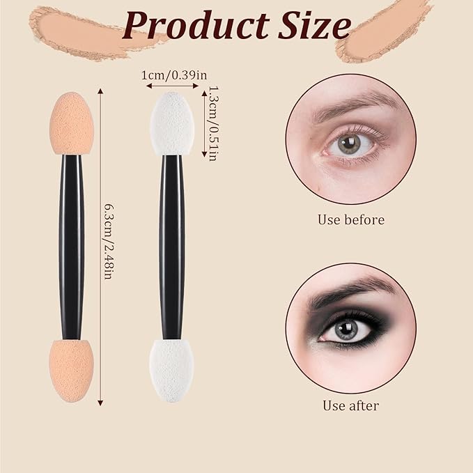 500pcs Eyeshadow Applicators Eye Shadow Brush Disposable Eyeshadow Applicator Sponge Tip Chrome Nail Powder Applicator Brushes Make up Applicators Double Sided Sponge Foam for Women Girls Lady Beauty