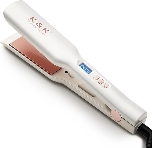 K&K Wide Flat Iron Hair Straighteners, Salon Quality 1.65 Inch Negative Ion Function Flat Irons, Ceramic Tourmaline Coated Plate for Less Frizz, Shinier & Smoother Hair