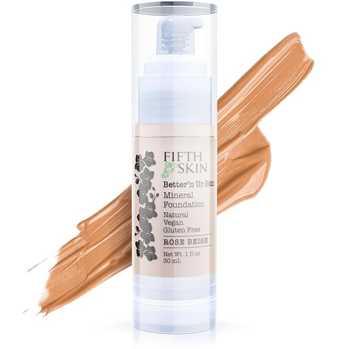 Fifth & Skin: Better’n Ur Skin Liquid Foundation (ROSE BEIGE) - Natural, Organic, Vegan, Cruelty-Free - Gluten-Free Beauty with Buildable Coverage and Palm-Free Luxury - 1 oz