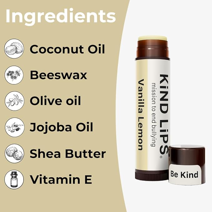 Kind Lips Organic Vanilla Lemon Lip Balm – Cruelty Free & Natural Single Tube – Moisturizing Chap stick Alternative – Gluten Free, Grain Free, Made in USA – Soft, Hydrated Lips