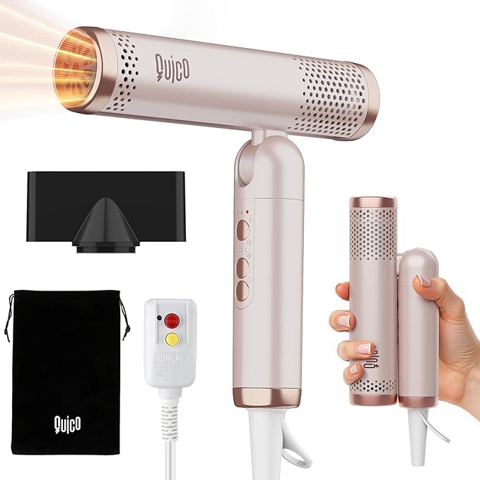 Quico Travel Hair Dryer with Dual Voltage, 120000 RPM Fast Drying Hair Dryers for Women with 500 Million Negative Ions, Thermo-Control Compact Hair Blow Dryer with Cold, 3 Heat & 3 Speed Settings