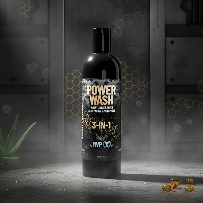 Derm Dude 3-in-1 Body Wash, Shampoo & Conditioner for Men | Daily Hydrating Shower Gel with Aloe Vera & Vitamin E | All Skin & Hair Types | MVP Scent, 8oz