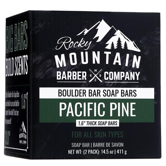 Men’s All-in-One Shampoo & Body Soap Bars – Extra Thick 1.6” Glycerin Hair & Body Soap - 2 Soap Bars - Pacific Pine Scent - with Oat Protein & Black Pine Essential Oil - Made in USA - 14.5 oz