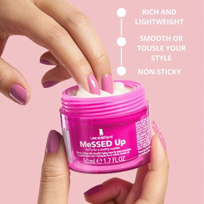 Lee Stafford Hair Styling Pomade | Messed Up Putty - Lighweight, Pliable Shaping Wax Paste, All Lengths, Firm Hold for Texturizing & Definition, Flyaway Tamer, Smoothing Slick Back, Men & Women