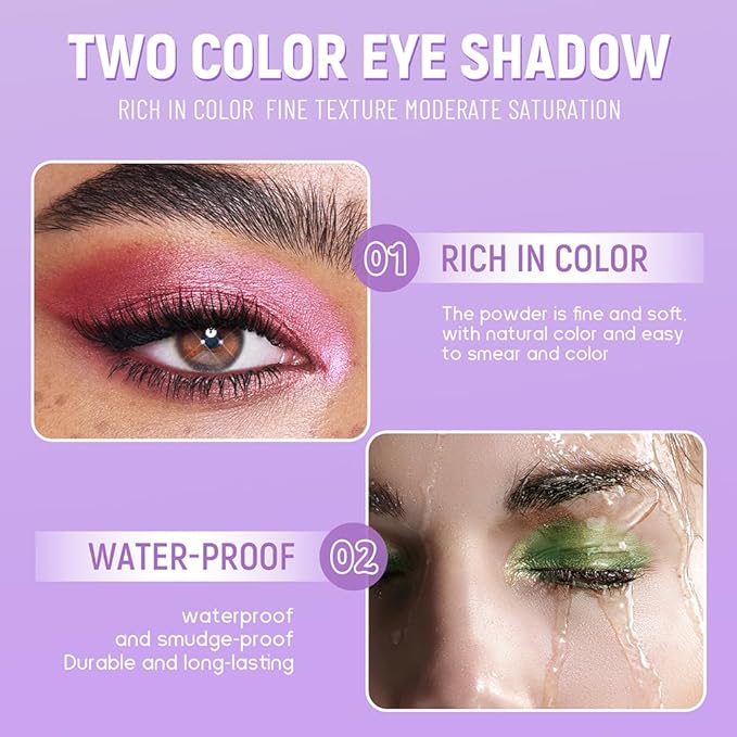 Light Green Shimmer Eyeshadow Green Double Colors Palette, High Pigment Eye Shadow Powder, Blendable Smooth and Texture Waterproof, Smudge-proof, Durable and Long-lasting Makeup Palette 02#