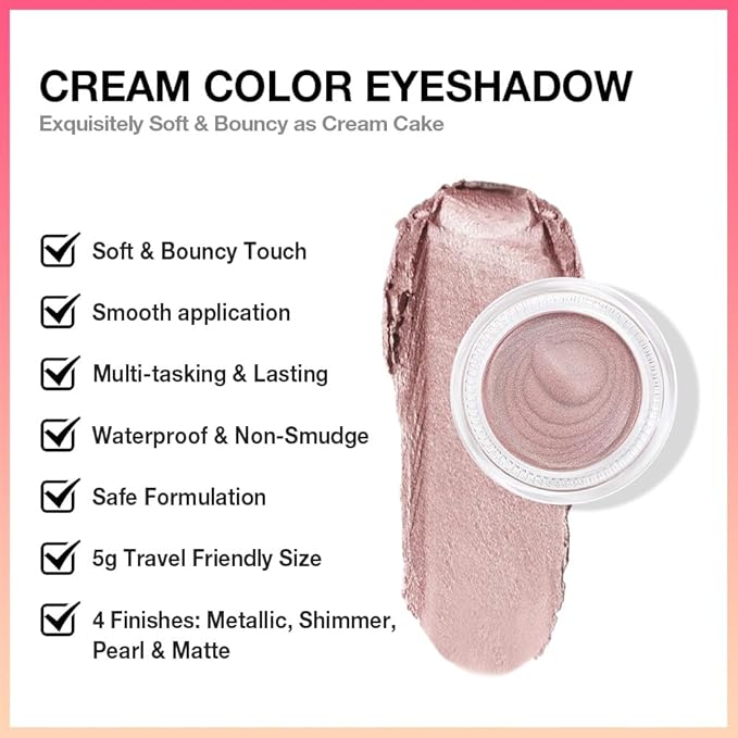 Single Cream Eye Shadow,Praline Metallic Glitter Shimmer Natural Monochrome Eyeshadow Palette,Waterproof,Long Lasting Naturing-Looking,Vegan & Cruelty-Free,730