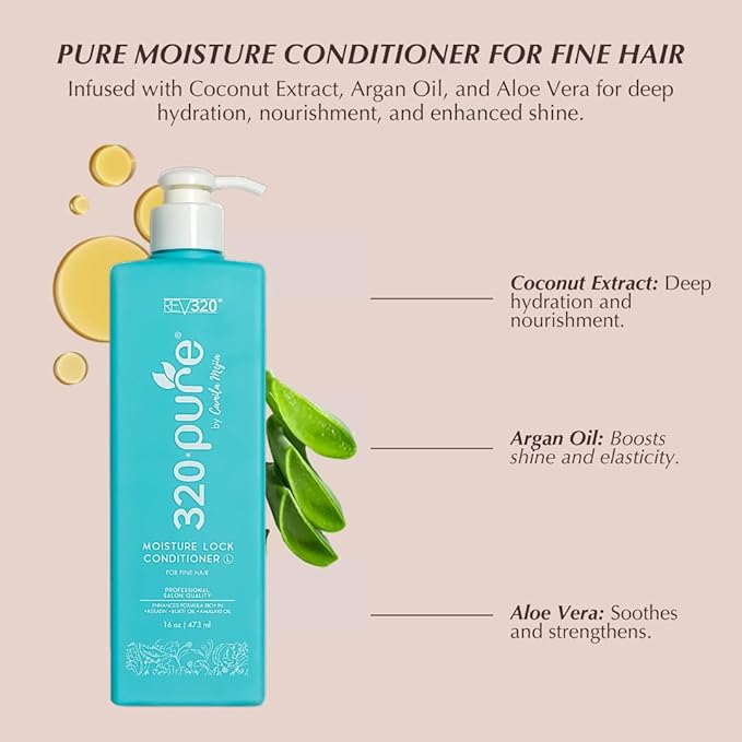 320Pure Moisture Lock Conditioner for Fine Hair, Keratin and Argan Oil Hydrating Hair Conditioner, Restore Thin, Dry, & Color-Treated 16oz