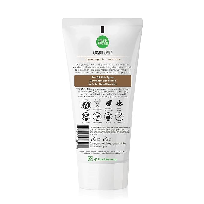 Fresh Monster Kids Hair Conditioner, Toxin-Free, Hypoallergenic & Natural, Hair Conditioner for Kids, Coconut (6oz)