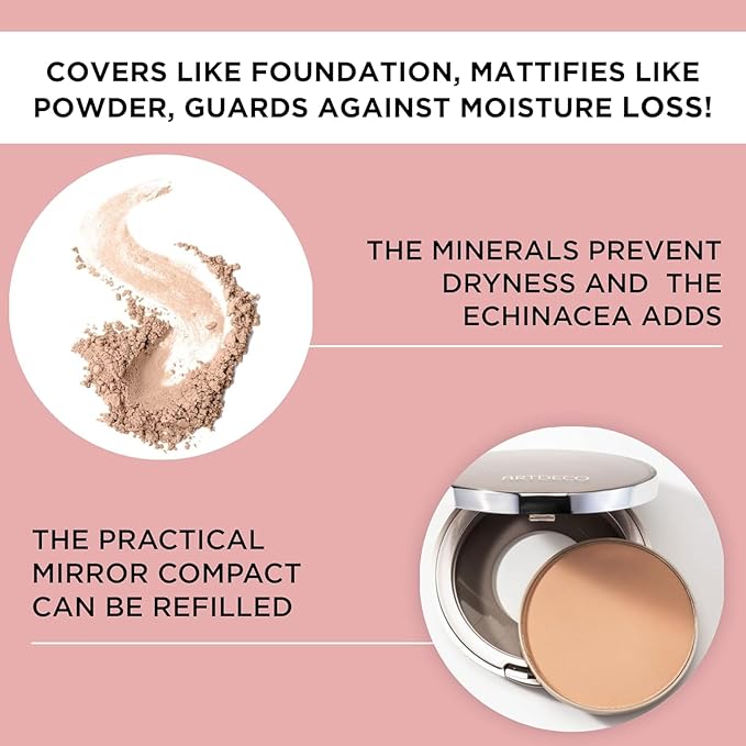 ARTDECO Hydra Mineral Compact Foundation - light beige N°60 - Hydrating loose powder compact for a soft matte finish - good coverage without a mask-like effect - refillable - makeup - 0.35 Oz