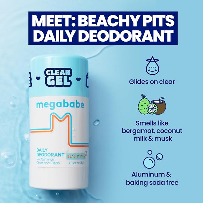 Megababe Beachy Pits Daily Deodorant, Fresh Scent, 2.6 Ounce, Stick