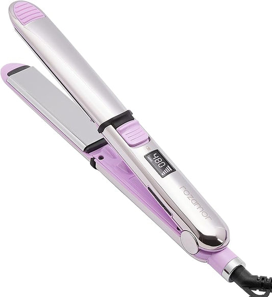 2-in-1 Titanium Ionic Flat Iron,Professional Hair Straightener & Curler, Fast Heating, Dual Voltage, Purple, for All Hair Types