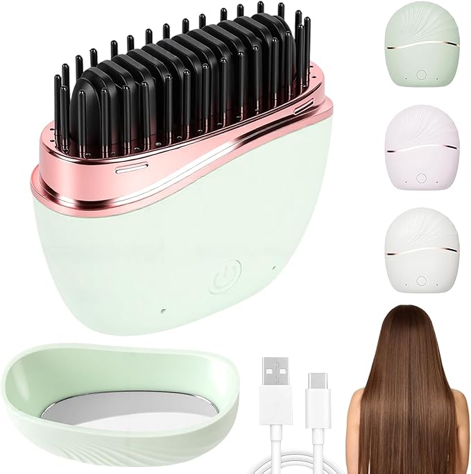 Mini Straightener, Cordless Rechargeable Portable Straightening Comb, 3-Speed Temperature Control, Fast Heating Technology, Mini Hair Straightener with Idea for Home Travel (Green)