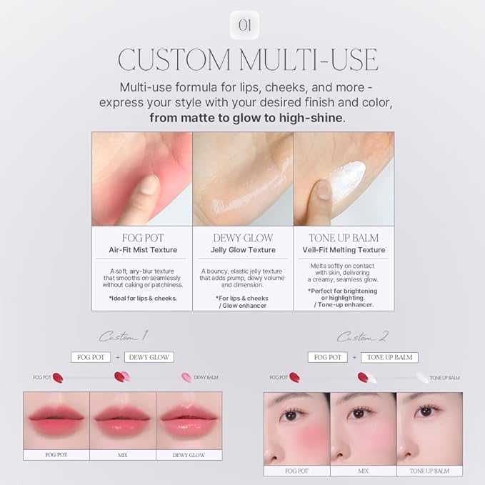 Heart Percent Dote On Mood Custom Lip & Cheek Single – Blendable & Buildable Soft Velvety Matte Cream Blush (Fog Pot), Long-Lasting Lightweight Multi-Use & Lip Tinted Balm 4.7g, M02. Rosy Coral