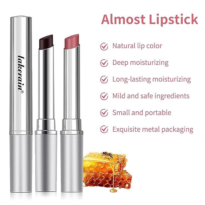 2PCS Honey Lipstick Tinted Lip Balm-Sheer Hydrating Lipstick for All Skin Tones-Moisturizing Lip Color, Nourishing Lip Balm with a Hint of Natural Black Cherry Tint (Black & Pink)
