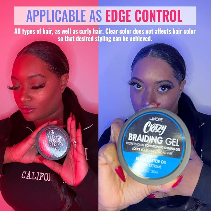 The MORE Crazy Conditioning Shining Braiding Gel, Extra Extreme Hold for All Hair Types, 10.1 Fl Oz, Clear Styling Gel, Nourishes Scalp, Promotes Hair Growth