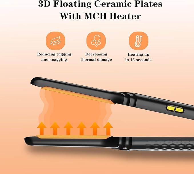 Pencil Flat Iron 3/10'' Small Flat Irons for Short Hair,Pixie Cut & Bangs,Mini Hair Straightener for Edge with LED Display,Travel Tiny Hair Straightener with Dual Voltage,Auto Shut Off（Orange）