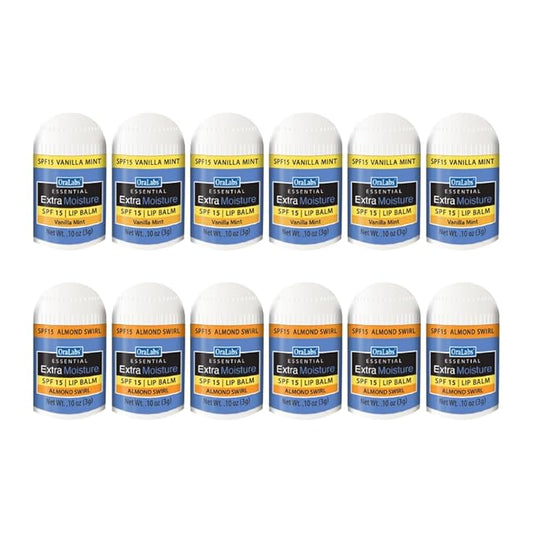 Essential Moisture Mini Lip Balm Variety Pack – 12 Count – 6 Almond Swirl + 6 Vanilla Mint – SPF 15 Lip Care – Great for Weddings, Parties, Favors, and Everyday Use