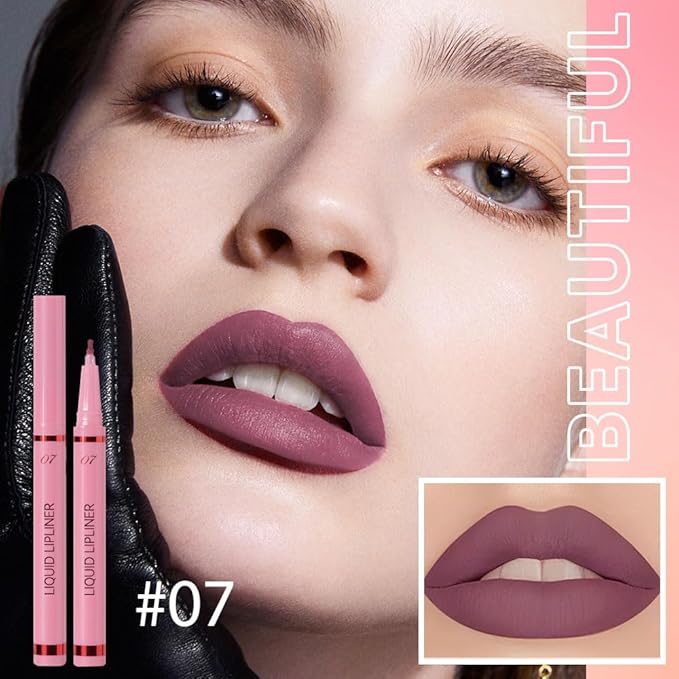 Deep Plum Liquid Lip Liner Stain, 24 Hour Longwear Matte Lip Tint Liner, Waterproof Transfer-proof Lip Lipstick Lip Liner, All Day Stay Lip Stain 07#
