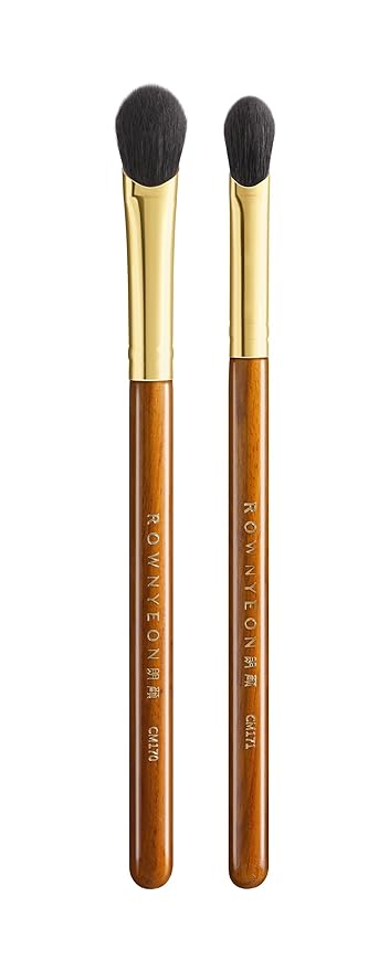 Desert Oak Series Thumb Eyeshadow Brush DUO Set - Large & Small, Curved Finger Contour for Lid & Crease, Premium Goat Hair & Bubinga Handle, Perfect Pair for Blending, Shimmer & Detail (CM 170 & 171)
