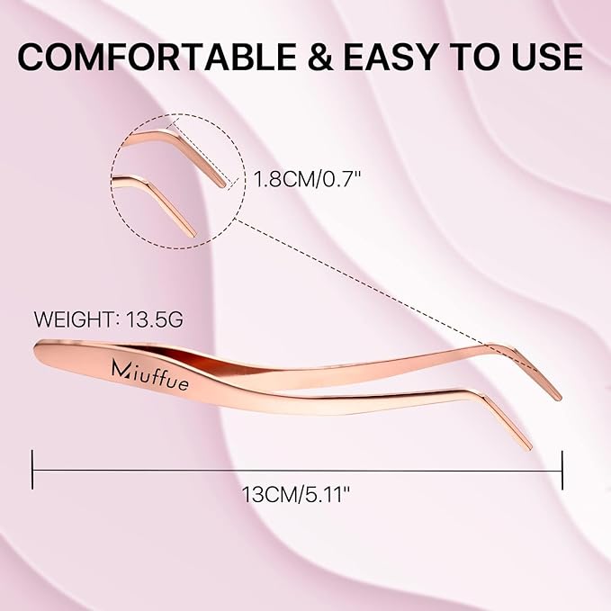 False Eyelash Applicator DIY Lash Applicator Tool Stainless Steel Curved Eyelash Tweezers for Strip Lashes, Rose Gold