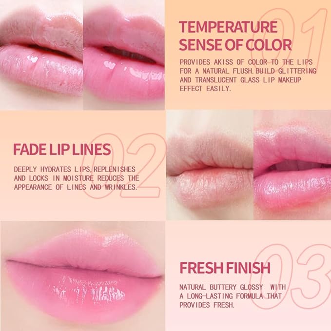 3 Pcs Flower Jelly Lipstick Set Temperature Change Moisturizer Long Lasting Nutritious Balm Magic Color Change Lip Gloss