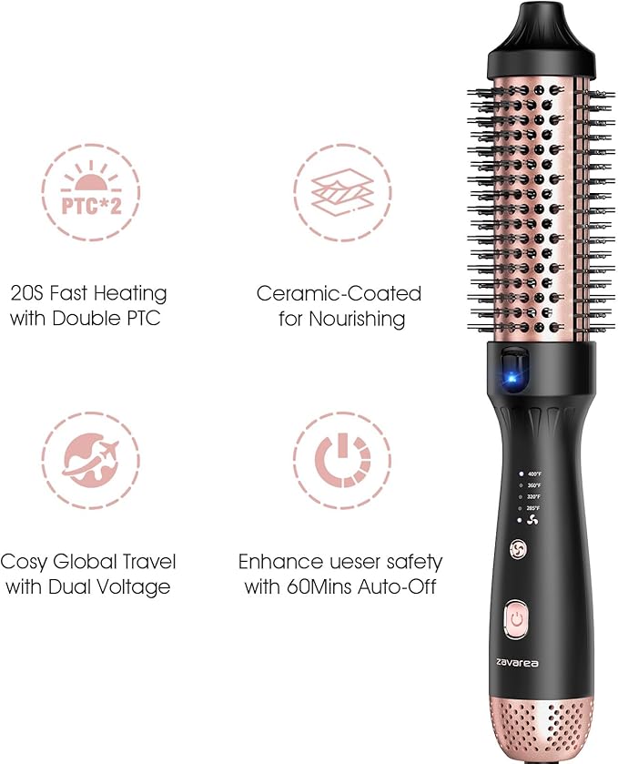 Thermal Brush for Less Damage, 1.5 Inch Heated Round Brush for Blowout Look, Heated Curling Styler with 800M Negative Ions & Ceramic for Volumizing, Easy to Use, Dual Voltage (Elegant Black)