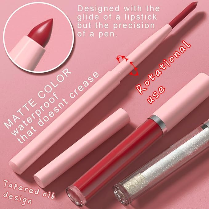 3-in-1Light Nude Matte Lip Stain Kit | Waterproof Lip Liner + Hydrating Matte Lip Gloss + Nourishing Lip Oil | Long Lasting Plumping to Create Perfect Lip Makeup.02#