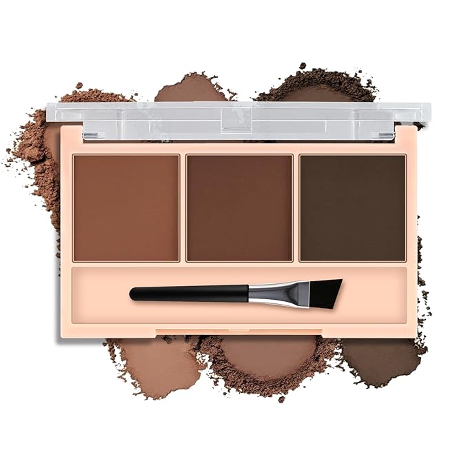 3-Color Eyebrow Powder Palette, Brow Powder Filler Kit With Brow Brush, Waterproof Neutral Eye Makeup for Women, Smudge-proof