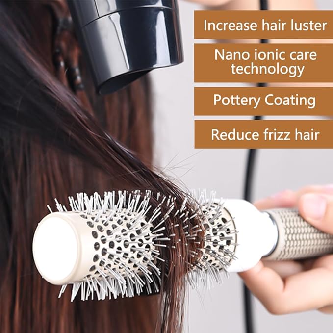 Round Brush Set for Blow Drying Curling, Professional Ceramic Ion Thermal Barrel Brush Leaves Hair Shiny Heat Styling Brush 5 Different Sizes Works Very Well with The Blow Dryer