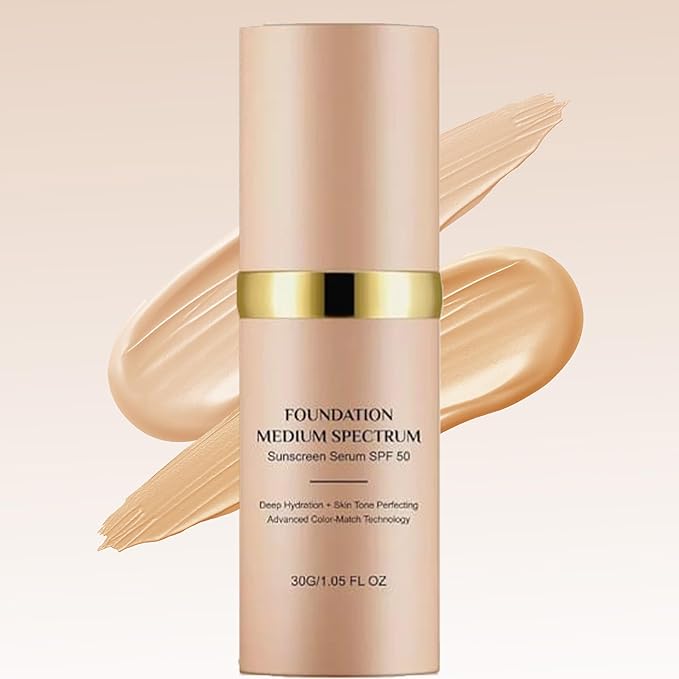 ABBASI & CO 4-in-1 Color-Changing Foundation – Medium Spectrum Shade with SPF 50+ - Anti-Aging, Hydrating, Full-Coverage Foundation Makeup Liquid & Concealer - Ideal for Sports & Dancing –1PC (30ml)