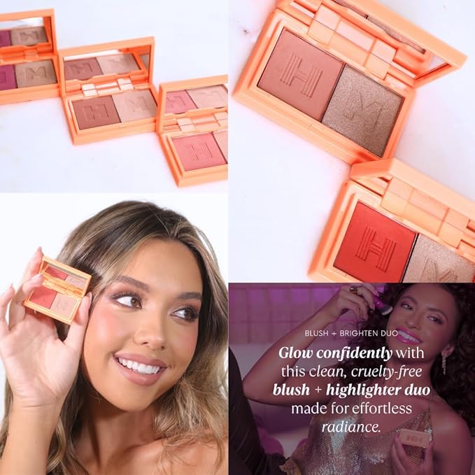 Blush + Brighten Highlighter Duo, Mini Lightweight Blendable Shimmer Blush, High Pigmented Makeup Powder Palettes, Cruelty Free - Just Keep Winning