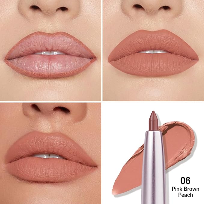 evpct Silky Smooth Lip Liner Pencil Retractable, Peach Red Lip Liner Creamy Long-Lasting Formula for Precision Contouring Matte Velvet Pigmented Rich Lip Colors Crayon Lipstick 06