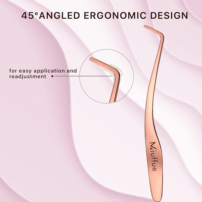 False Eyelash Applicator DIY Lash Applicator Tool Stainless Steel Curved Eyelash Tweezers for Strip Lashes, Rose Gold