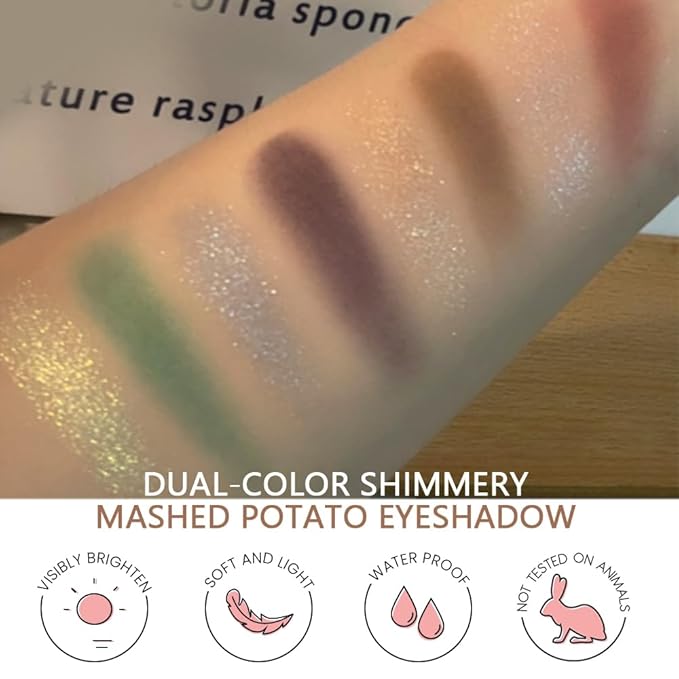 Champagne Pink Shimmer Eyeshadow Matte Rose Double Colors Palette, High Pigment Eye Shadow Powder, Blendable Smooth and Texture Waterproof Smudge-proof Durable Long-lasting Makeup Palette 01#
