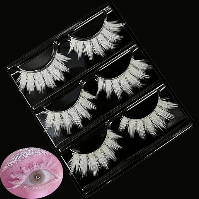 White Lashes MUQIU37 White False Eyelashes Cosplay Eye Lashes Halloween Easter Colorful Eye lashes Extension Makeup Tools Natural Looking Masquerade Party White Eyelashes (MQ12-14mm)