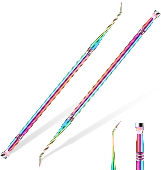 Chumia 2 Pcs Lash Lift Tool, Lash Separator Tint Stainless Steel Metal Lift Rods Beauty Tool with Comb for Eyelash Eyebrow Perming Tinting Curling Extensions Supplies(Multi Color)
