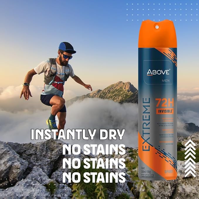ABOVE Extreme Men Sport - 72H Antiperspirant Spray Deodorant for Men 5.07 Fl Oz | Aluminum-Free | Fresh Mist, No Stain, No Alcohol, Long-Lasting Men's Deodorant Spray | Lavender, Amber, & Jasmine