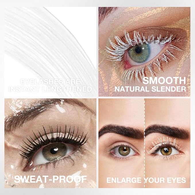 Waterproof White Eye lash Mawhitescara Long lasting Charming Voluminous Cruelty Free Vegan Eye Makeup (White)