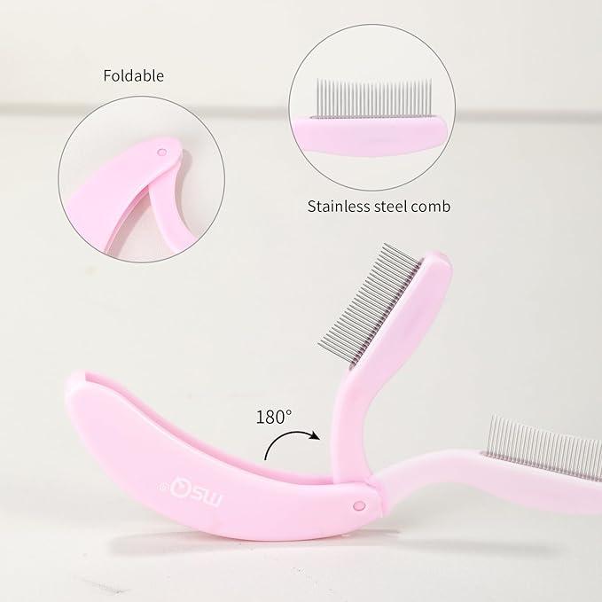 Eyelash Comb MSQ Eyelash Separator Tool Eyelash Comb Separator Folding Eyelash Brush Separator Lash Comb for Eyelash Makeup Brush (Pink)