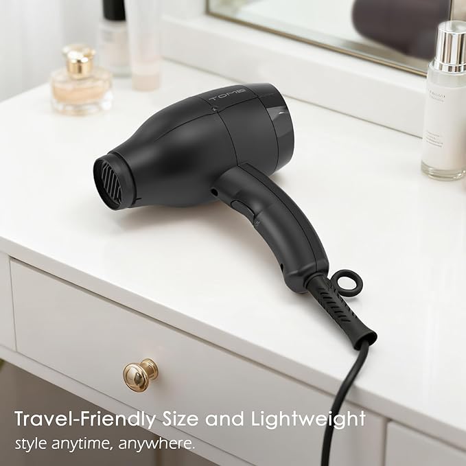 TOME Hair Dryer with Diffuser Blow Dryer Ionic 1875W Cool Shot Curly Hair Teeth Comb Nozzle attachments Light Weight Low Noise Fast Dry Black