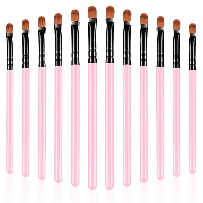12 Pieces Small Concealer Brush Flat Lip Concealer Brush Under Eye Synthetic Fiber Makeup Eyebrow Outline Foundation for Concealing Blending Setting Buffing Makeup(Pink)