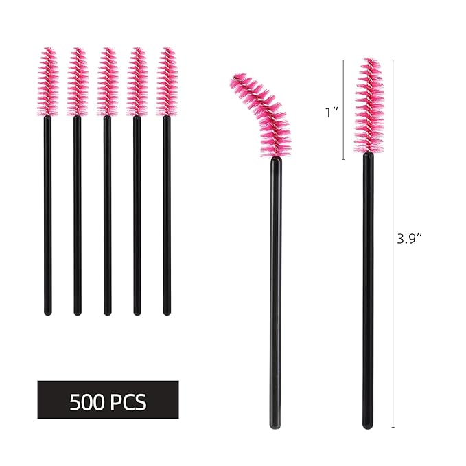 Tbestmax 500 Pcs Disposable Spoolies, Mascara Wand Eyelashes Brushes Applicator for Eyebrow Eye Lash Extension - Hotpink