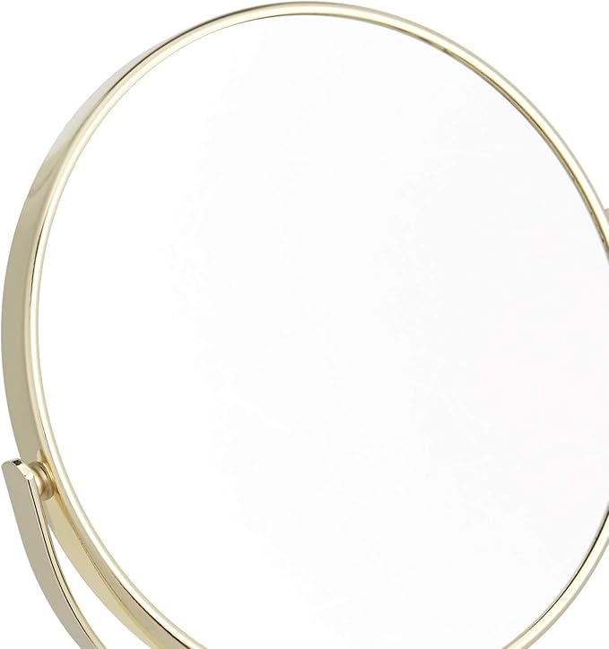 Amazon Basics Tabletop Magnifying Mount Vanity Round Mirror, 1X/5X Magnification, Iron Frame, 7.2"L x 4.92"W, Gold