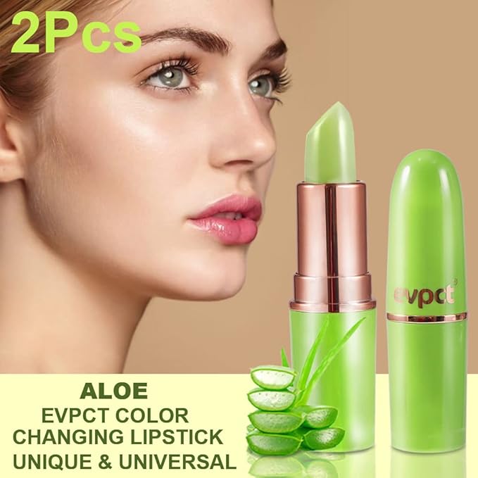 BINGBRUSH Aloe vera Color Changing Lipstick,Moisturizer Long Lasting Lip Care Magic Lip Gloss,Makeup Lipstick Set (2pcs Aloe, 2 Count (Pack of 1))