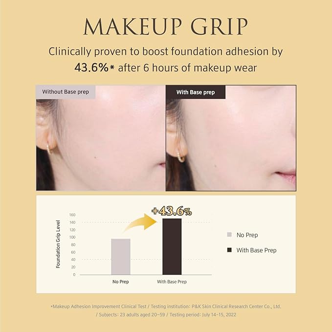 Base Prep (1.35 fl oz) – Grip Primer, Silicone-Free Makeup Base, Serum Texture for Radiant Skin Finish, Long-Lasting Makeup, with Rice Ferment, Ceramide, Niacinamide, Squalane