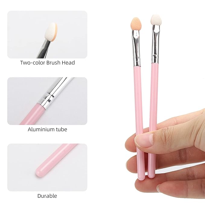 50PCS Eye Shadow Brushes, Makeup Brushes Eyeshadow Applicators Sponge Double Sided Reusable（Pink）